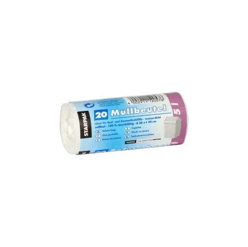 Starpak 20 Müllbeutel, LDPE, weiß, 5l (44cm x 36cm), mit Banderole – ideal für kleine Abfalleimer.