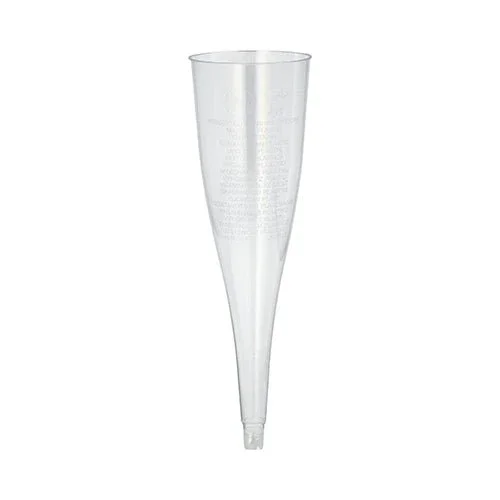 Abgebildet ist ein 50er Set Starpak glasklar PS Stielglasdeckel (0,1 l, Ø 5 cm, Höhe 17,5 cm) für Sekt, stehend auf weißem Untergrund, verpackt in einem Kartontray.
