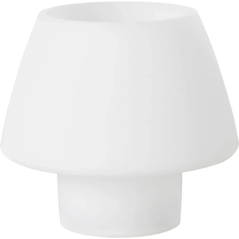 Die moderne, mattweiße Tischleuchte spiegelt die minimalistische Eleganz der Duni GmbH Teelichthalter Moody Maxi, Silikon, weiß wider - beide zeichnen sich durch klare Linien und Schlichtheit ohne sichtbare Schalter oder Verzierungen aus.