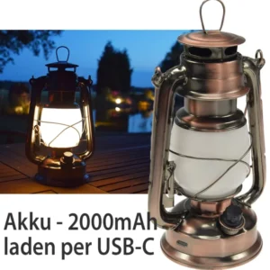 LED Akku Camping Laterne "CT-Copper Pro" ØxH 12x23,5cm, USB-C, warmweiß, dimmbar