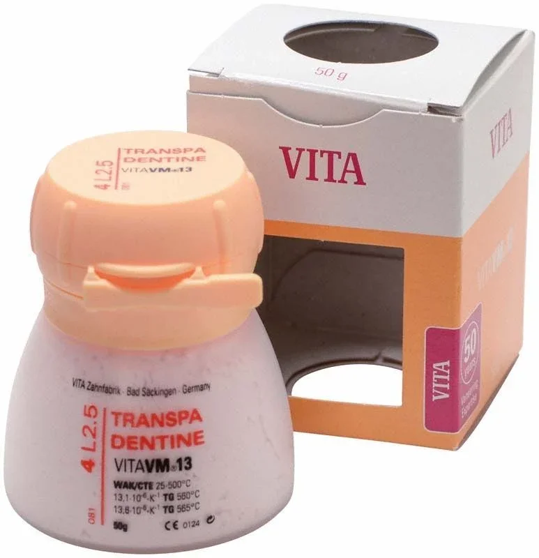Transparente Dentinmasse VM13 3D, 50g, mit Verpackung.