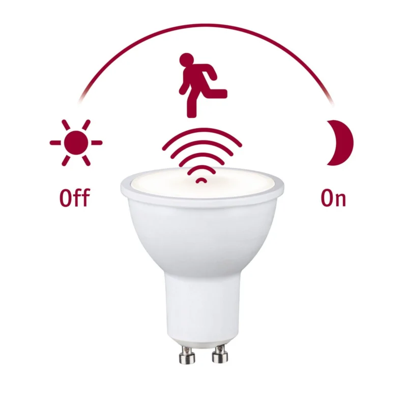 Standard 230V LED Reflektor GU10 Dämmerungsgesteuerter Bewegungsmelder (HF) 550lm 7W 2700K Weiß matt
