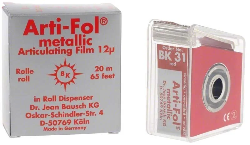 Arti-Fol® metallic 12µ in roter Spenderbox, 20m Länge, 22mm Breite.