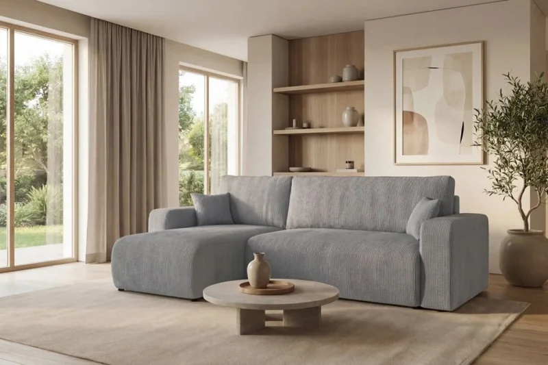 Designer Ecksofa Calva mit Schlaf- und Klappfunktion in Cord