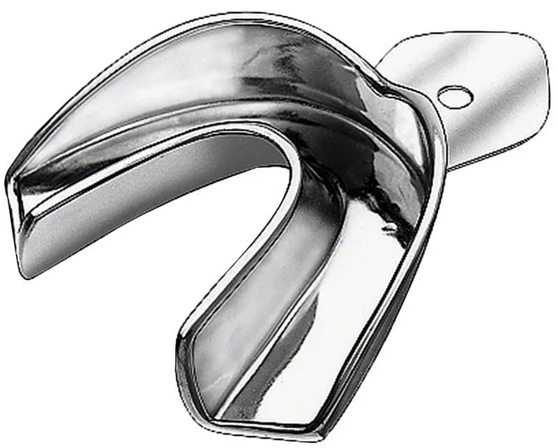 Abdrucklöffel aus Edelstahl für Unterkiefer mit ergonomischem Design.