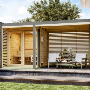 Karibu Gartensauna "Saunahaus Ares 1 mit 2,70 m Anbaudach" 4 Personen