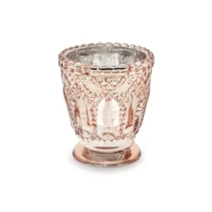 Photophore en verre décoration de mariage rose gold avec motifs ciselés