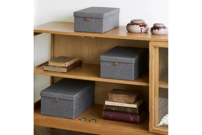 Aufbewahrungsbox Velmoria - in grau mit Deckel (3er Set)