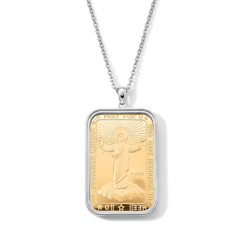 999er Goldfolie Anhänger mit Kette, 316L Edelstahl, ca. 50 cm