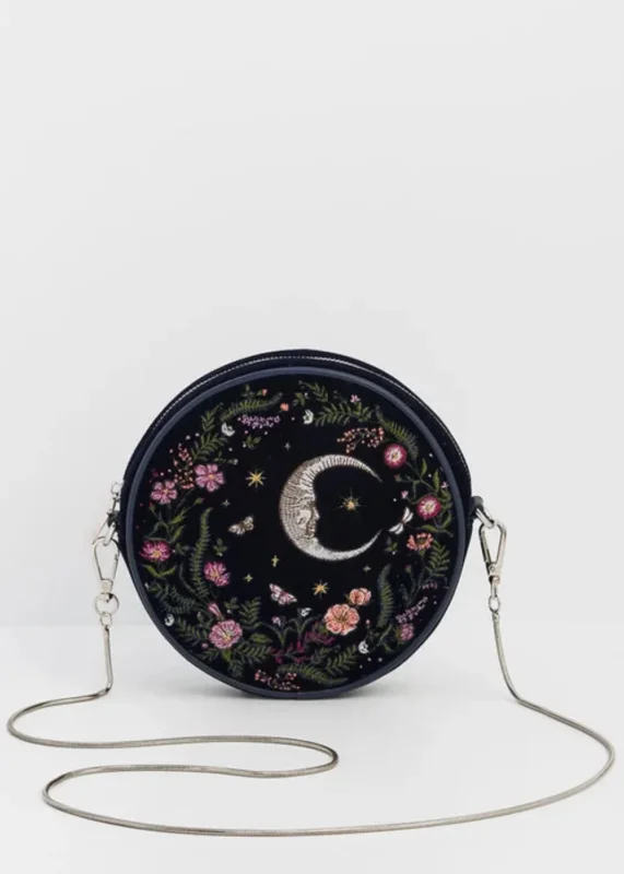 Fable England Chloe Midnight Garden bestickte Umhängetasche Navy