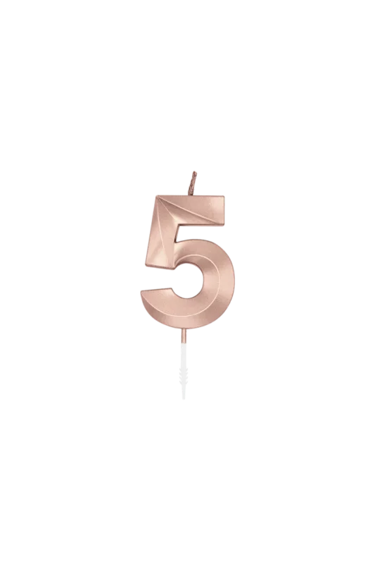 5 Jaar Kaars Rose Goud Metallic 6cm van WeFiesta koop je bij Partywinkel