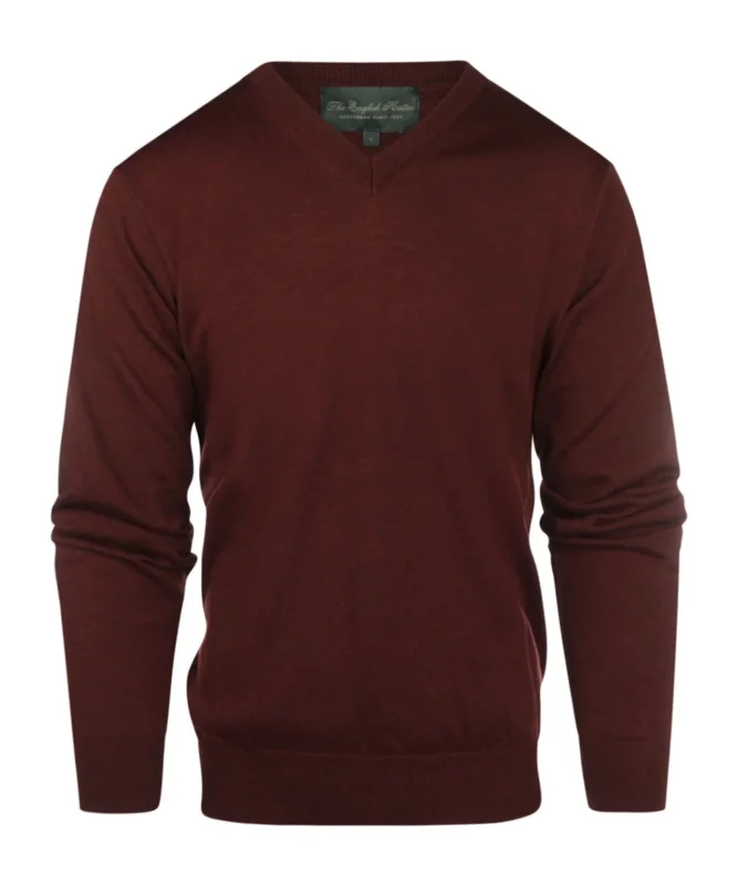 Pullover aus Merinowolle mit V-Ausschnitt | Bordeaux