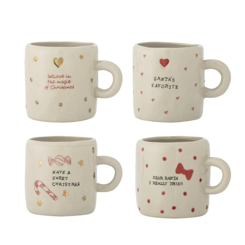 Bloomingville Christy Tasse Natur Steingut 4er Set Weihnachtstassen 260 ml