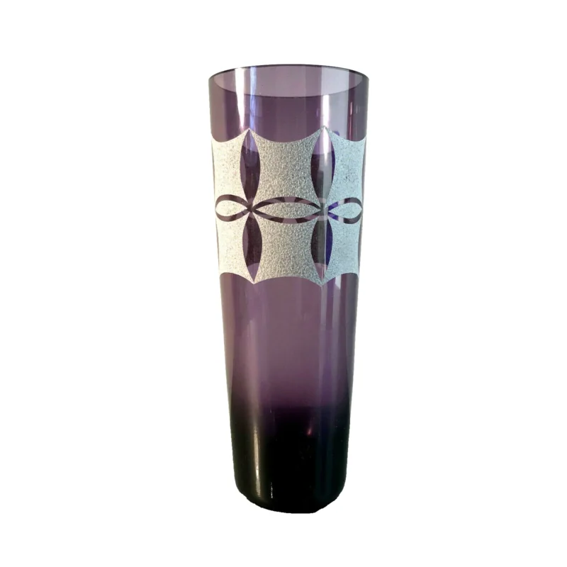 Vintage lila Vase 50er 60er 19 cm mit Dekor weiß MID CENTURY