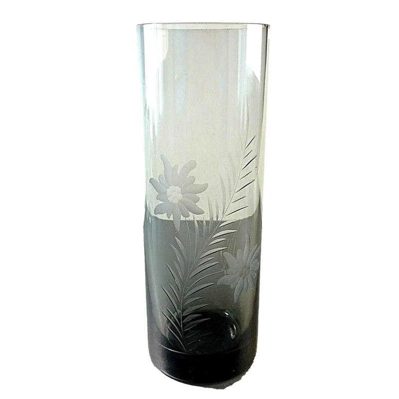 Vase MID CENTURY 60er 70er Vintage Rauchglas beschliffen Enzian 18 cm Glas