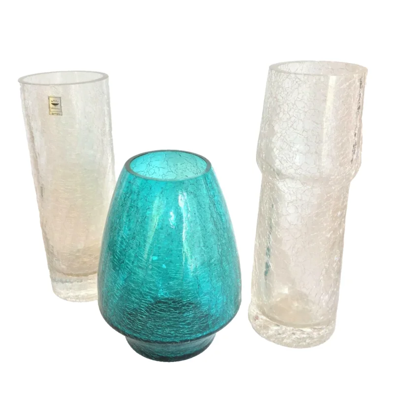 GRAL Glas Vase DÜRNAU Germany Craquelee 50er 60er MID CENTURY türkis klar Deko
