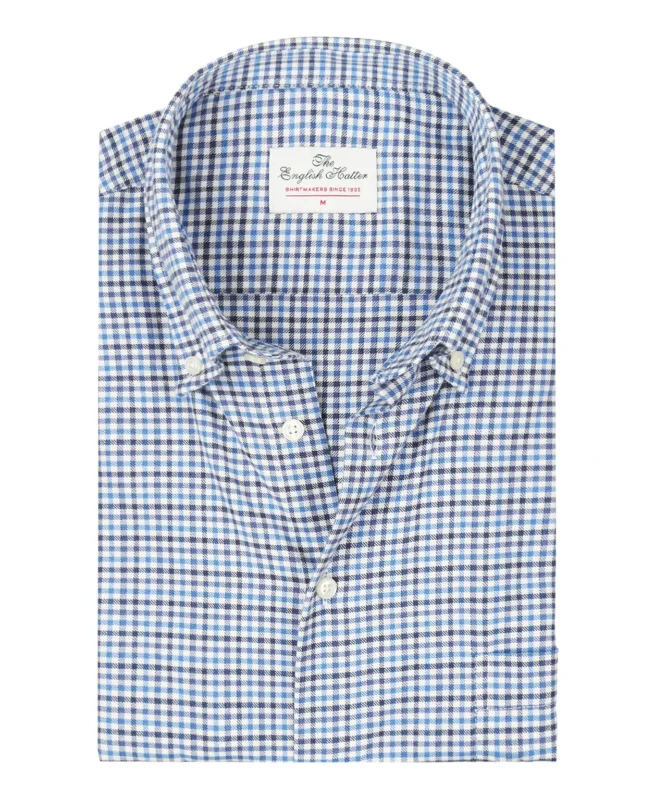 Brushed Cotton Shirt Button Down | Blauw Navy Ruit