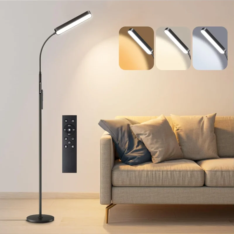 Ehaho Dimmbar LED Stehlampe Schwarz | Leselampe Stehleuchte mit Fernbedienung | Warmweiss Neutralweiss Kaltweiss | Modern Standleuchten für Schlafzimmer Wohnzimmer Büro