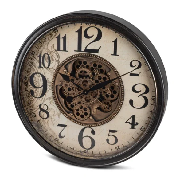Wanduhr 65 cm aus Metall und sichtbar drehenden Zahnrädern