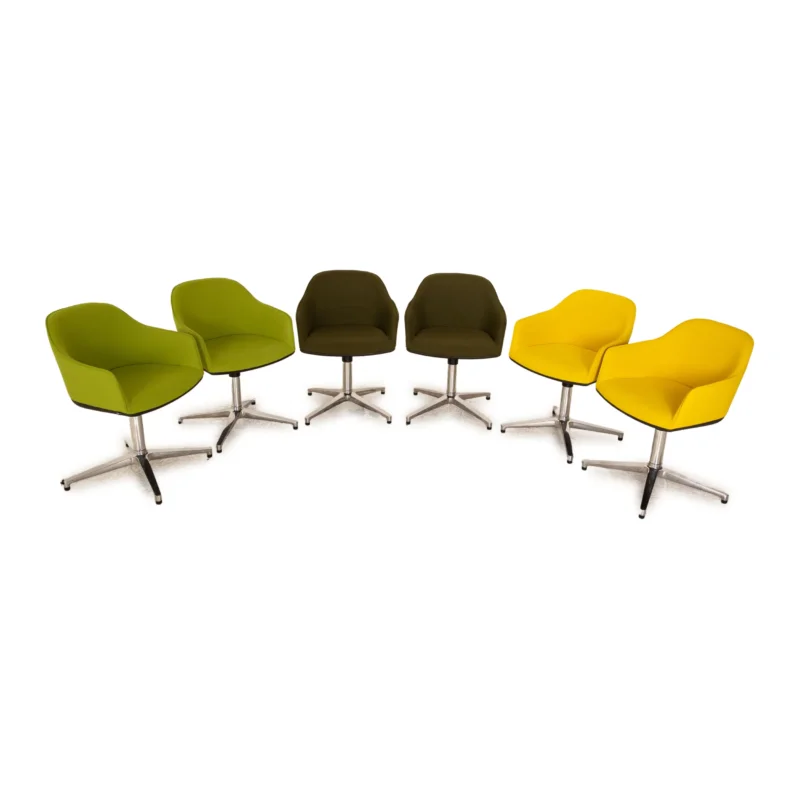6er Garnitur Vitra Softshell Chair Stoff Stuhl Grün Gelb Oliv manuelle Drehfunktion