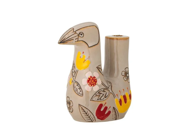 Kerzenhalter Aviya – Handbemalte Vogelfigur mit floralen Details