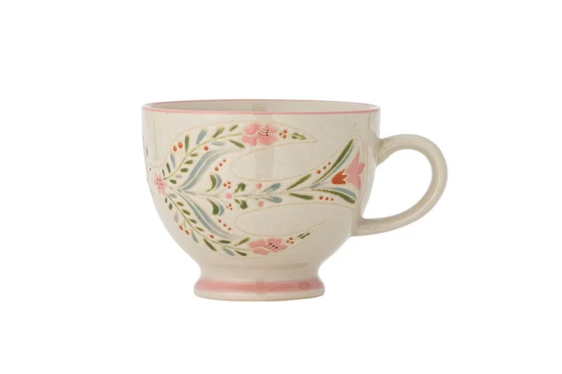 Becher-Set Lunelle – Handbemaltes Steingut mit floralen Motiven (4er-Set)