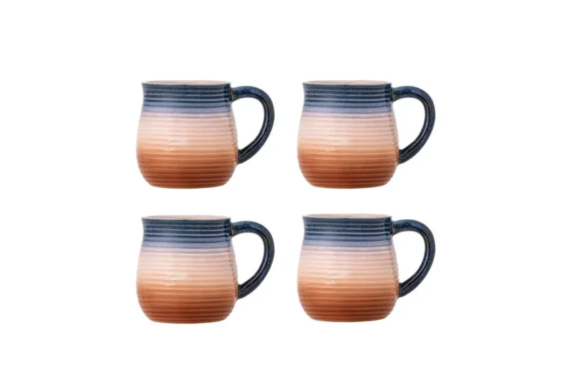 Tassen-Set Gabi – Gerippte Steinguttassen mit sanftem Farbverlauf (4er-Set)