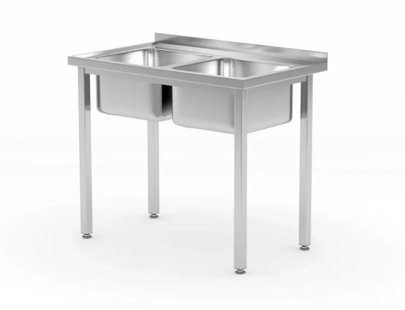 HENDI Tisch mit 2 Spülbecken – verschraubt – Kitchen Line – 1000 × 600 × H 850 mm – Produktansicht