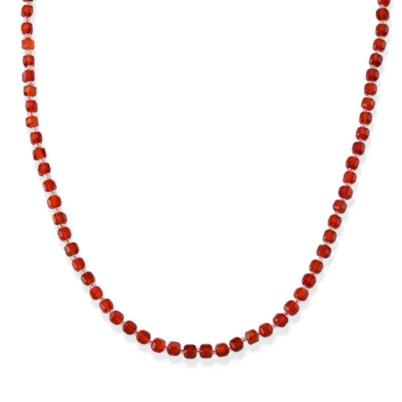Roter Achat, Glas Halskette, flexibel, 316L Edelstahl 85.00 ct