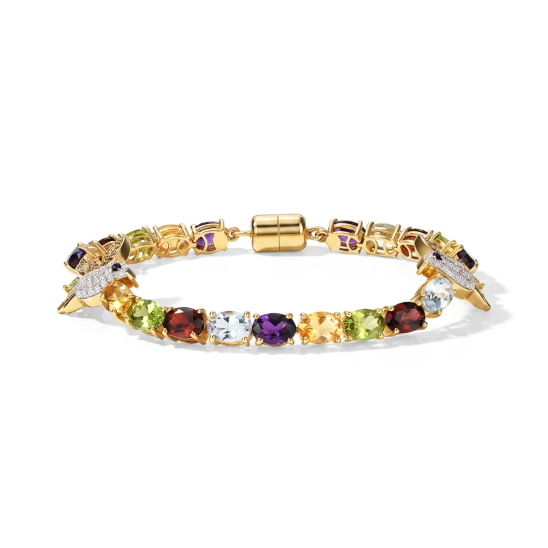 JARDIN KOLLEKTION D'Joy AA Roter Granat, Himmelblauer Topas Armband ca. 19 cm 925 Silber 750 Gelbgold vermeil ca. 18.40 ct