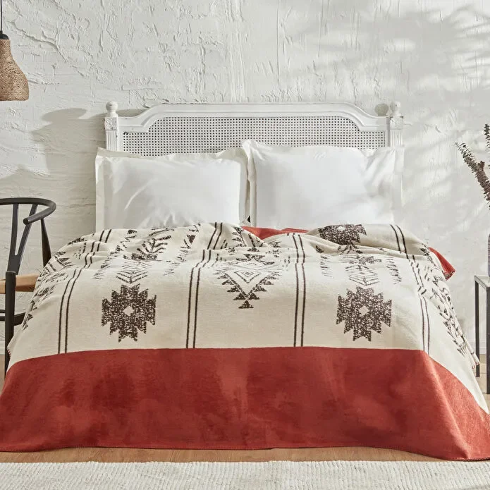 Karaca Home Raya Baumwolldecke für Doppelbett, Terrakotta