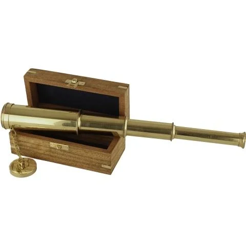 Teleskop Messing in Holzbox – großes maritimes Fernrohr im klassischen Vintage Stil