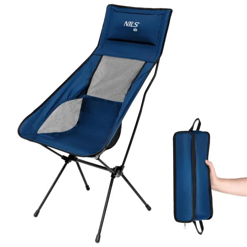 NILS CAMP ultraleichter Klappstuhl in Marineblau - kompakter Campingstuhl mit hoher Rückenlehne