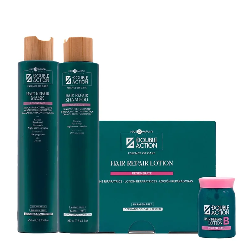 Hair Company Double Action Hair Repair Shampoo 250ml Mask 250ml Lotion A+B 10mlx10pz