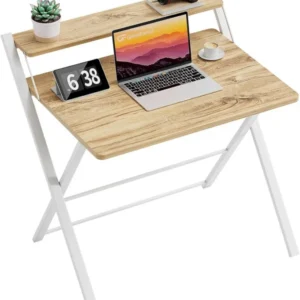 Klappbarer Schreibtisch mit Regal, Keine Montage erforderlich, Beige