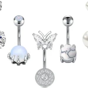 Bauchnabelpiercing Chirurgenstahl Silber Herz Diamant Opal