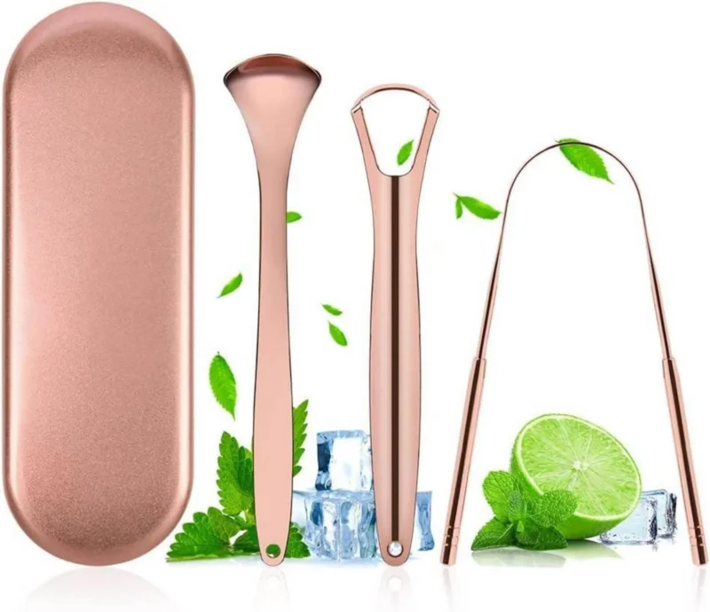 Zungenreiniger Edelstahl Set Roségold Tongue Scraper Mundgeruch Atem