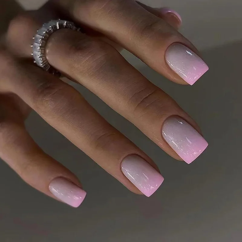 24er Set Press on Nails Acryl French Nägel Nagelkleber Gradient Rosa