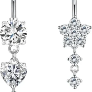 Bauchnabelpiercing Set 14G Chirurgenstahl Silber Gold Zirkonia