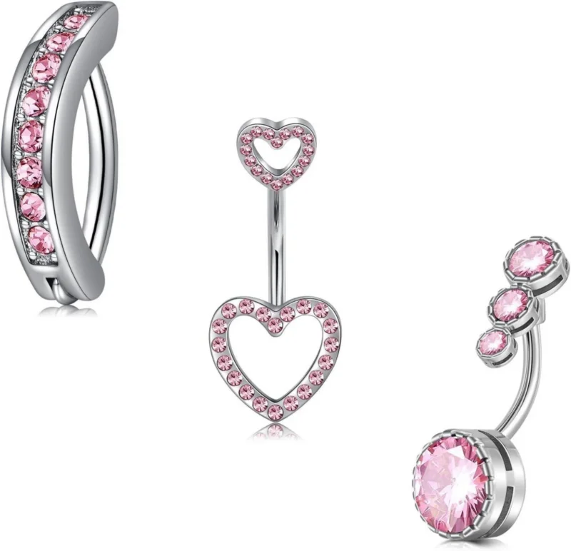3stk Bauchnabelpiercing Herz Edelstahl CZ 14G 10mm Piercing Schmuck