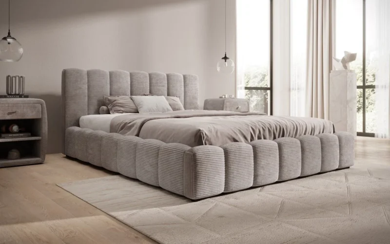 Designer Polsterbett Nuveo in Cord mit Stauraum