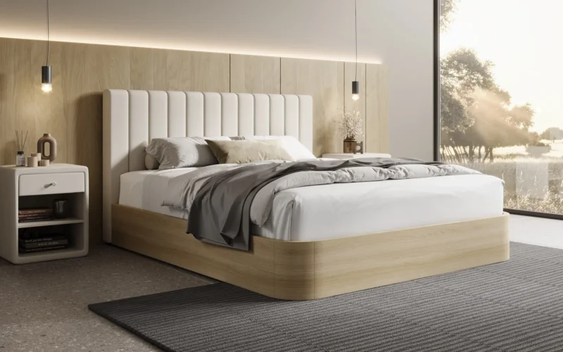 Designer Polsterbett Fiore Linea in Stoff mit Stauraum