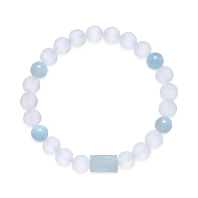 Bergkristall & Aquamarin – Armband mit 8-mm Kugeln (elastisch, ca. 19 cm)