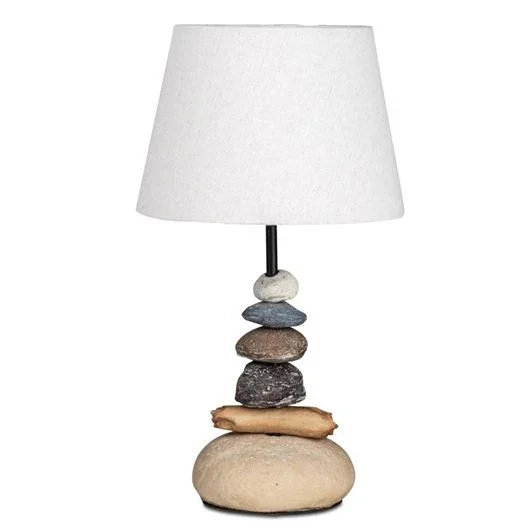 Tischlampe mit Steinfuß in Natur Optik und Stoffschirm in Leinenoptik, Höhe ca. 40 cm