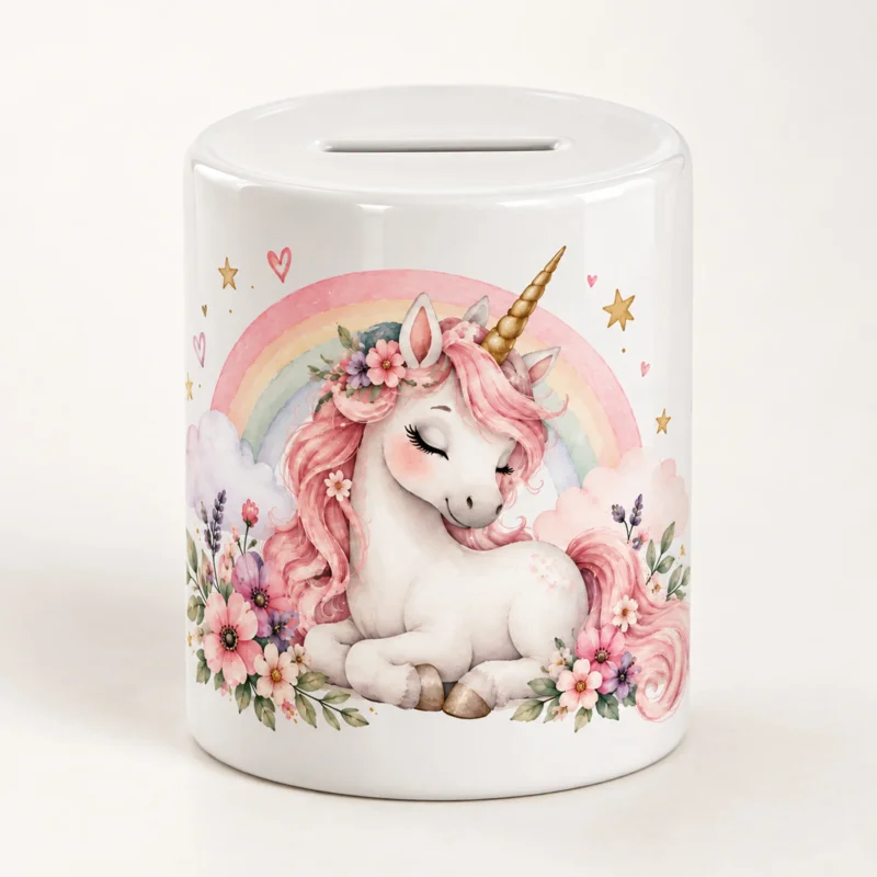 Spardose Einhorn mit Namen – Für meine Herzenswünsche – Motivseite