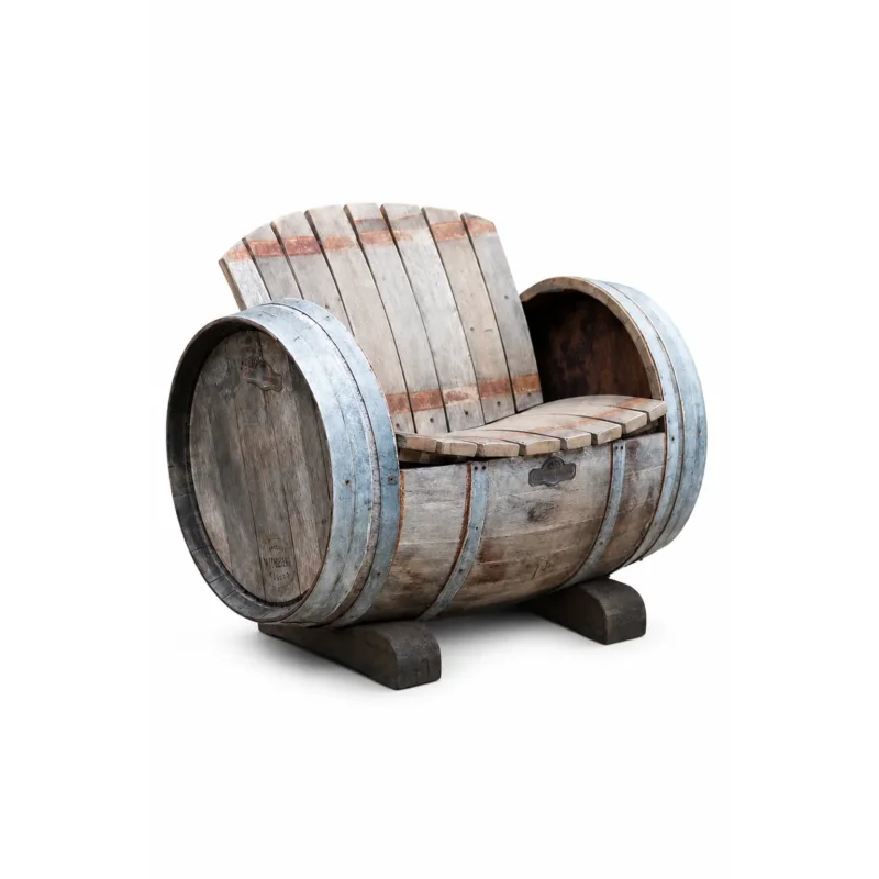 Weinfassstuhl Brandy unbehandelt aus Eichenholz, rustikaler Fass Sessel im natürlichen Design