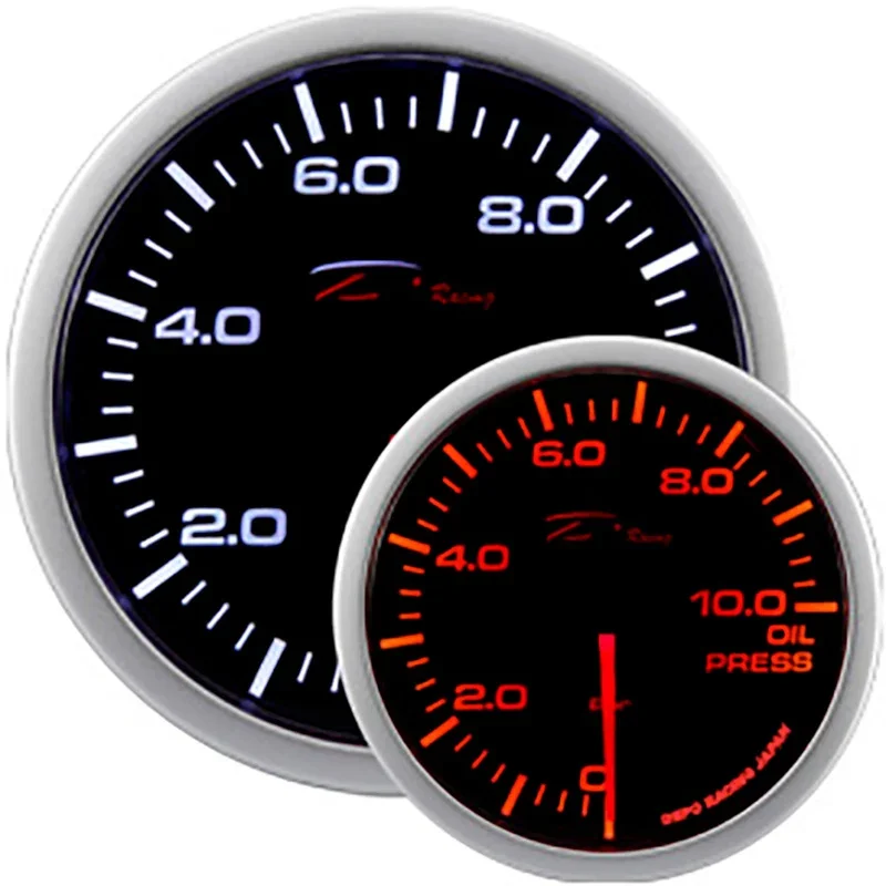 Depo Racing, WA-Series Instrument - Öldrück 0,0>10,0 bar - 52mm, Aluminium, Kunststoff, Rauchgrau, Schwarz