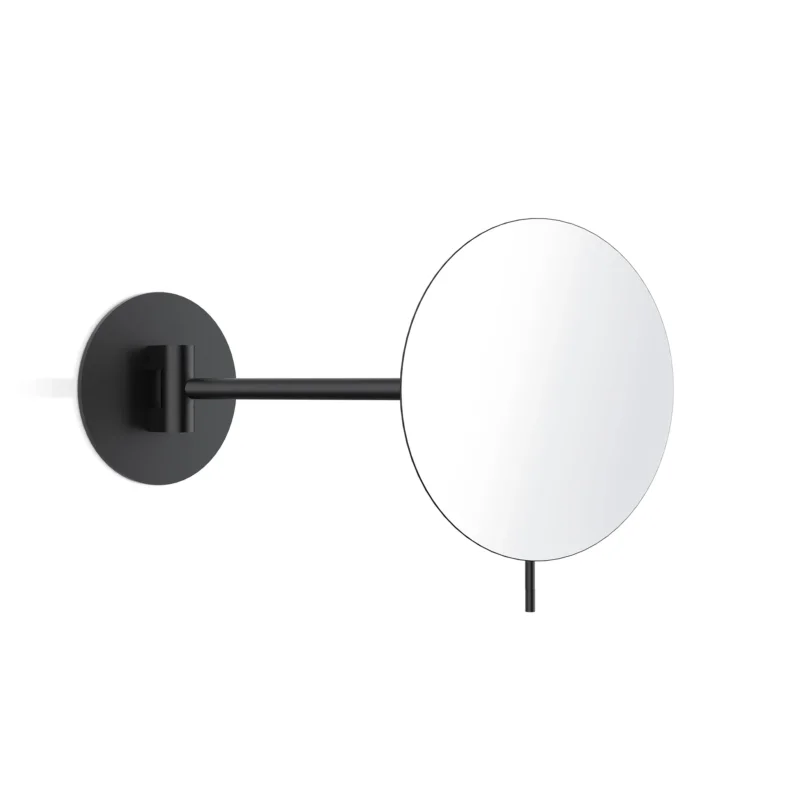Schwarzer Vergrößerungsspiegel Decor-Walther SPT72 zur Wandmontage mit 5 fach Vergrößerung und Kugelgelenk, flexibel ausrichtbarer Kosmetikspiegel für Make up und Rasur