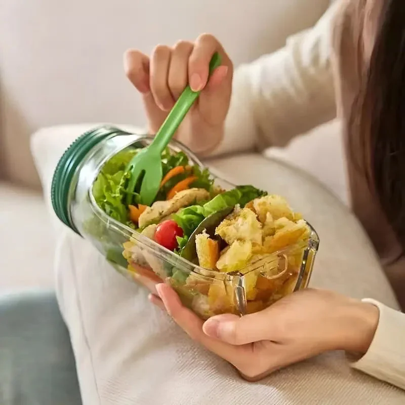 Glas Salatbehälter mit seitlichem Zugang und auslaufsicherem Deckel