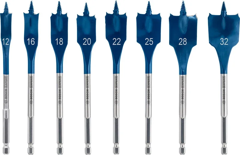 Produktbild Lieferumfang von EXPERT Self Cut Speed Flachfräsbohrer-Set, 12/16/18/20/22/25/28/32 mm, 8-tlg.